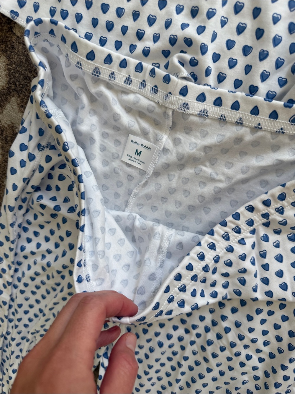 Roller Rabbit White Pajama Set with Blue Heart Print Henley - Picture 5 of 6